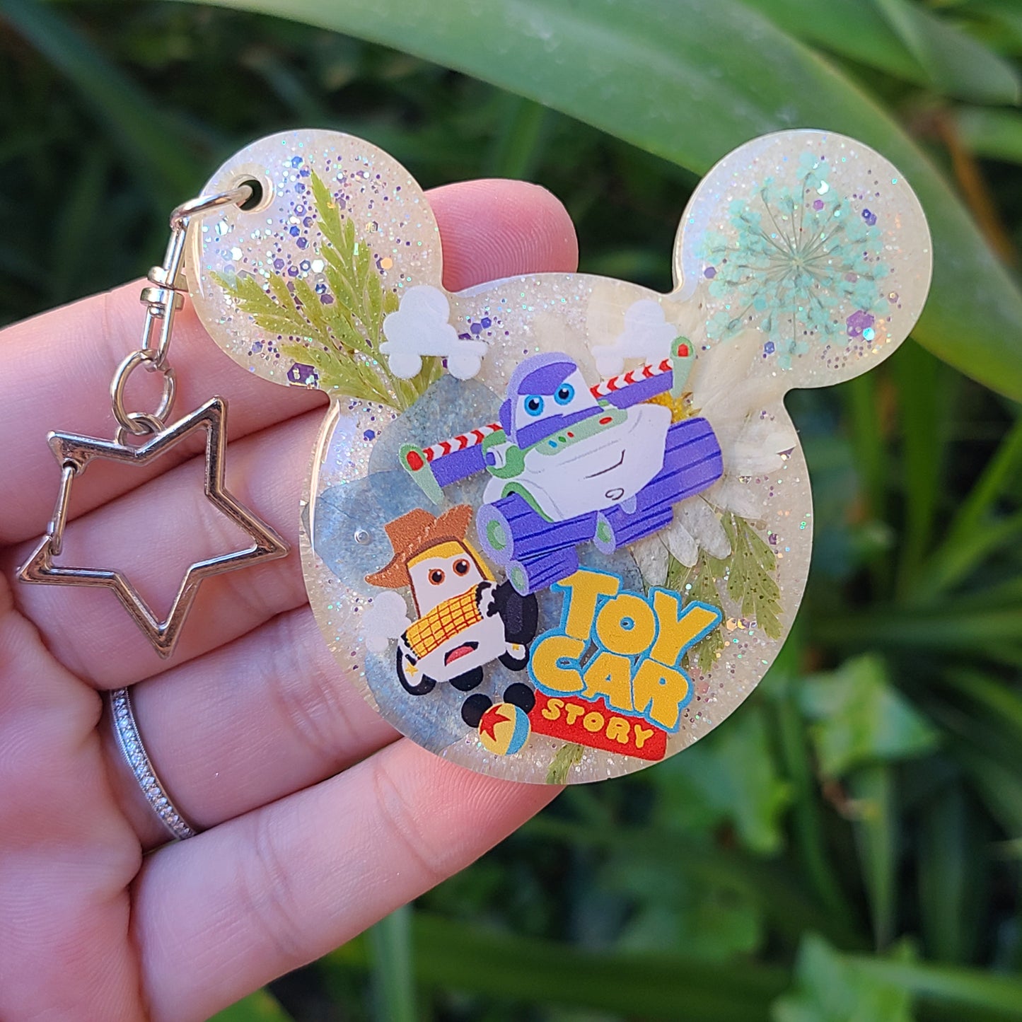 Toy Cars Flower Mouse Keychain