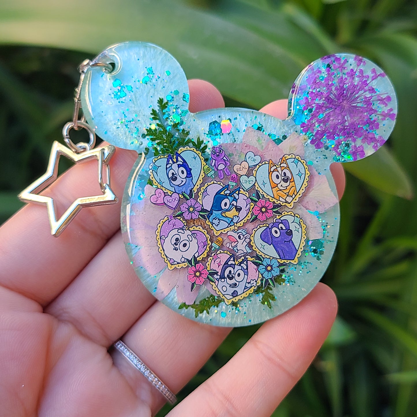 Blue Dog Flower Mouse Keychain