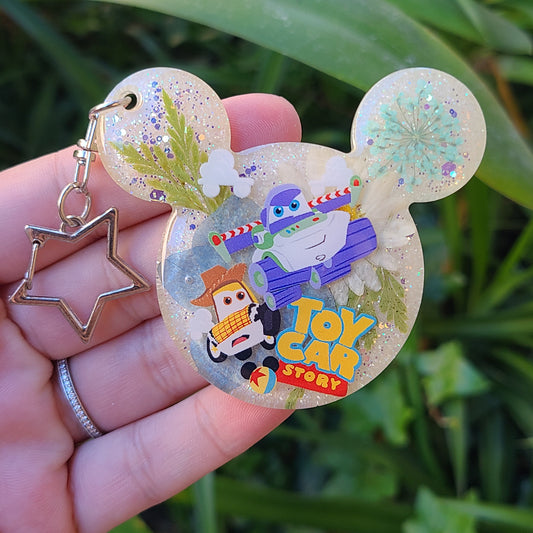 Toy Cars Flower Mouse Keychain