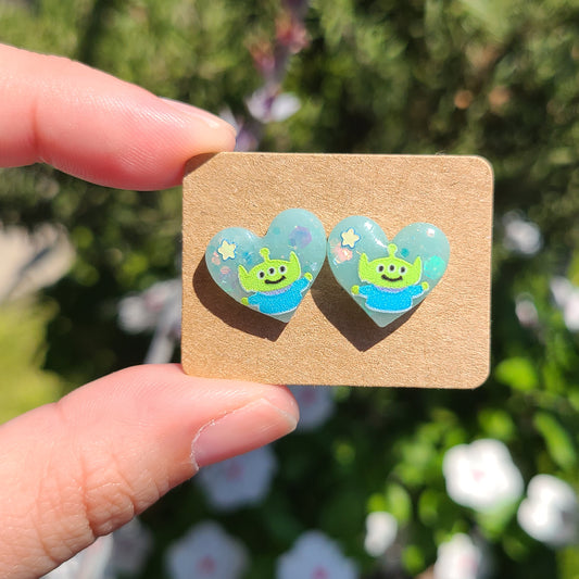 Toy Alien Heart Earrings