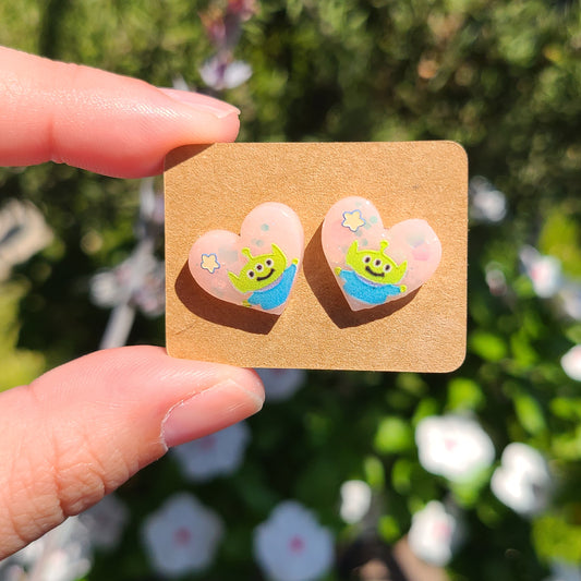 Toy Alien Heart Earrings