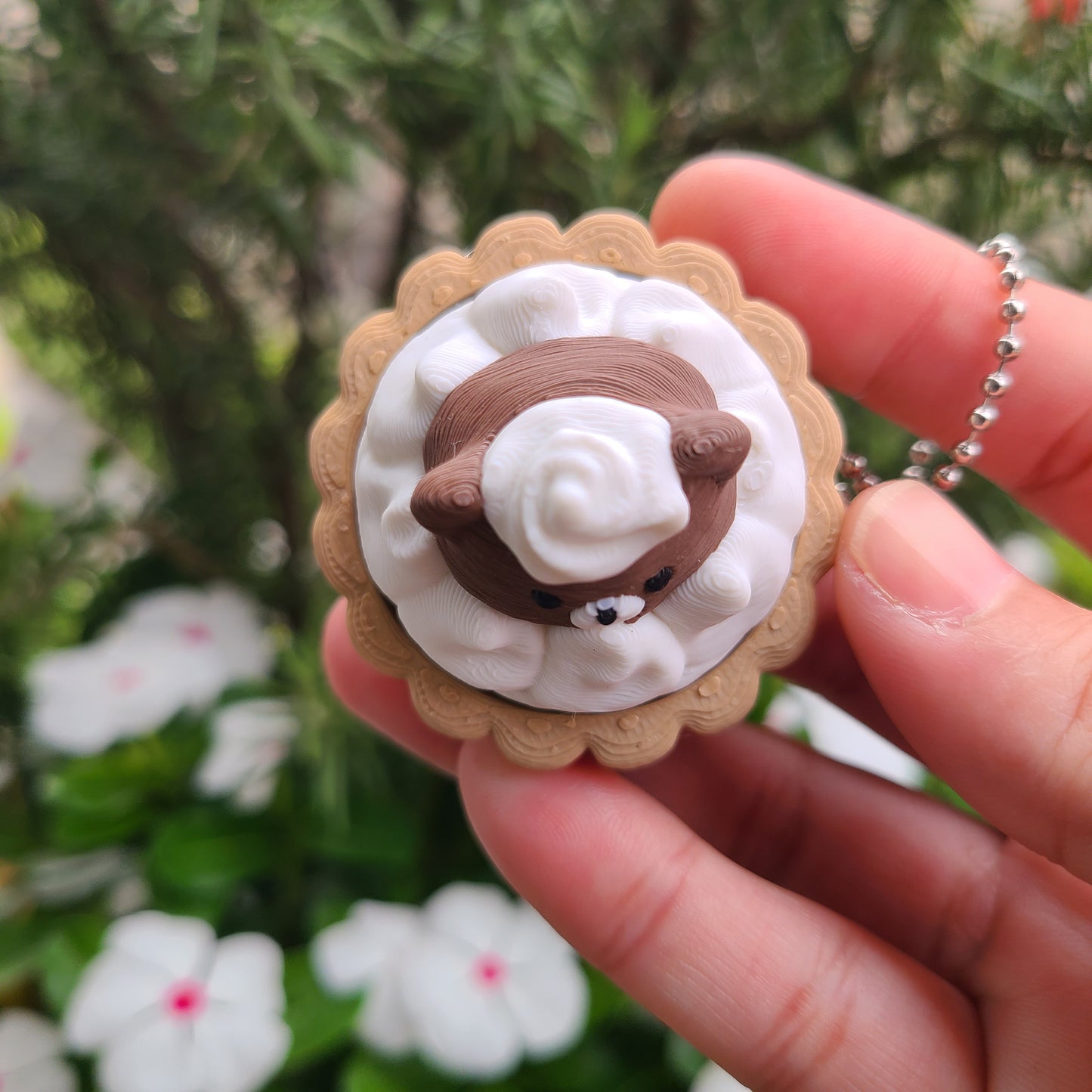 Bear Cream Tart Fidget Clicker Keychain