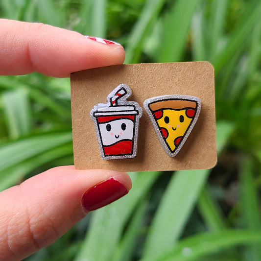 Soda & Pizza Stud Earrings