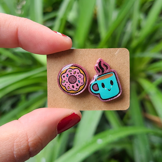 Donut & Coffee Stud Earrings